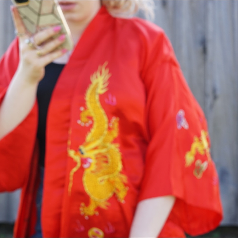 Vtg golden bee silk maxi kimono cardigan duster sm - Picture 4 of 12